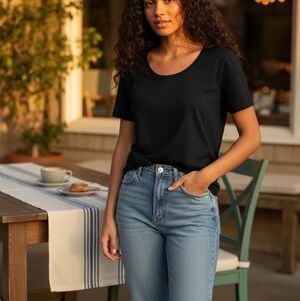 Chico's Black Short Sleeve T Shirt Cotton Minimalist Capsule Wardrobe Stretch M